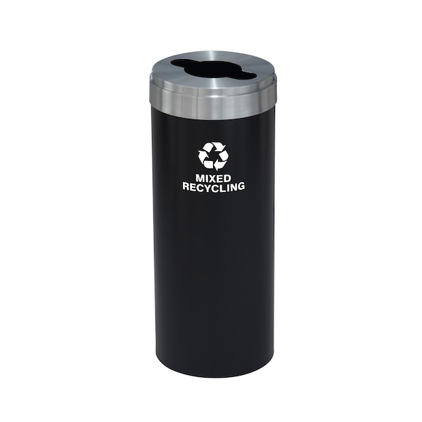 12 gal Round Recycling Bin, Satin Black/Satin Aluminum