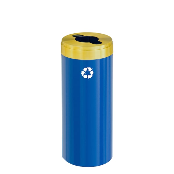 12 gal Round Recycling Bin, Blue/Satin Brass