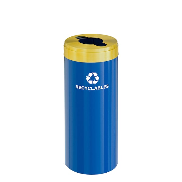 12 gal Round Recycling Bin, Blue/Satin Brass