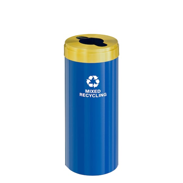 12 gal Round Recycling Bin, Blue/Satin Brass
