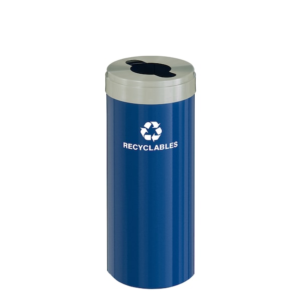 12 gal Round Recycling Bin, Blue/Satin Aluminum