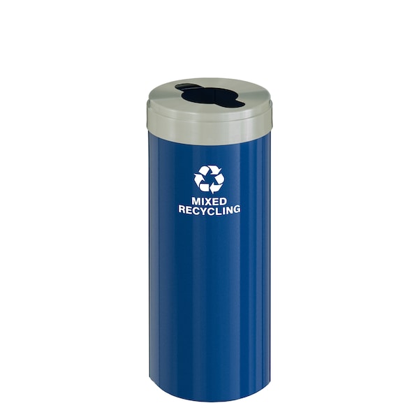 12 gal Round Recycling Bin, Blue/Satin Aluminum