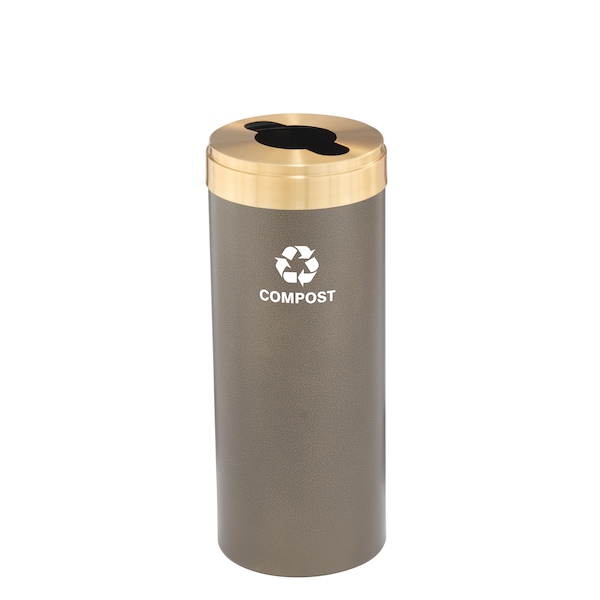 12 gal Round Recycling Bin, Bronze Vein/Satin Brass