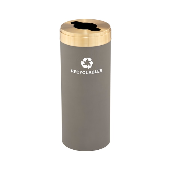 12 gal Round Recycling Bin, Nickel/Satin Brass