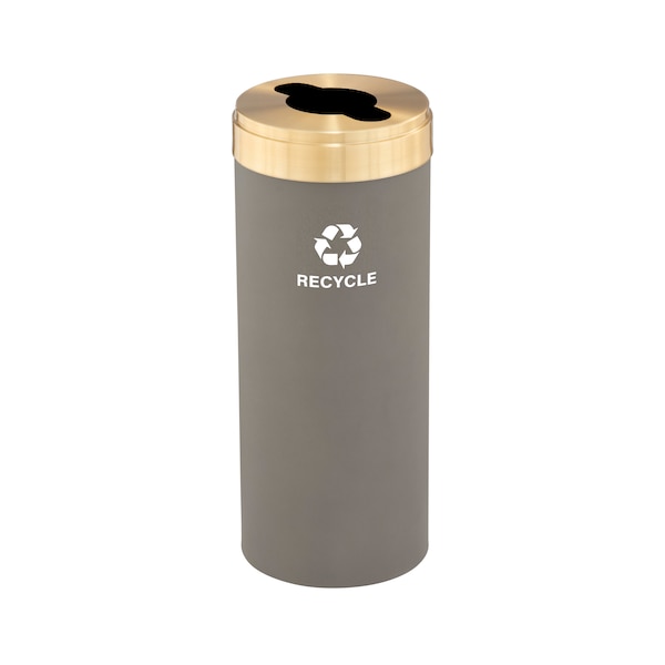 12 gal Round Recycling Bin, Nickel/Satin Brass