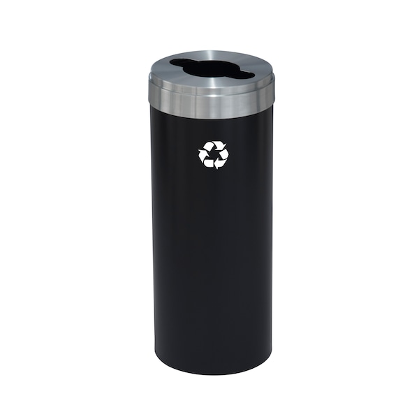 15 gal Round Recycling Bin, Satin Black/Satin Aluminum