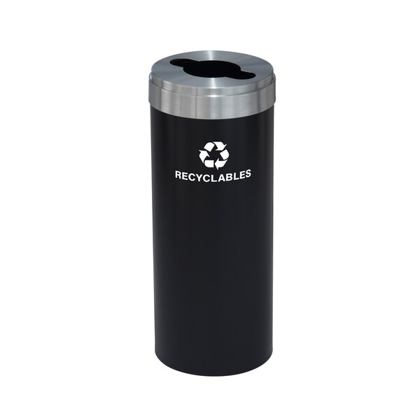 15 gal Round Recycling Bin, Satin Black/Satin Aluminum