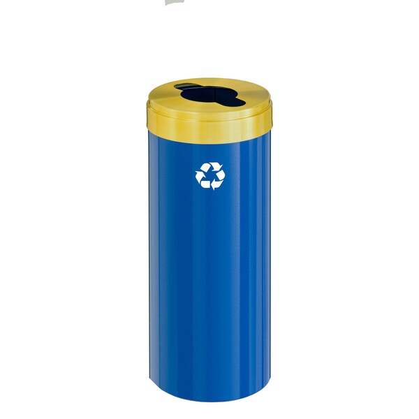 15 gal Round Recycling Bin, Blue/Satin Brass