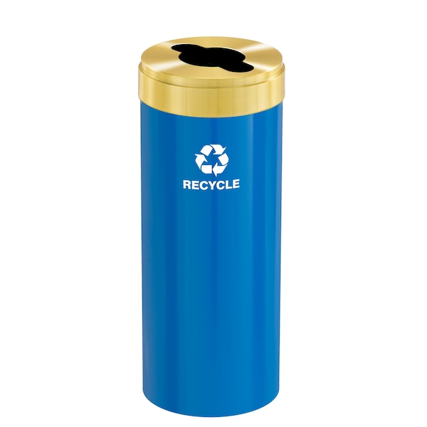 15 gal Round Recycling Bin, Blue/Satin Brass