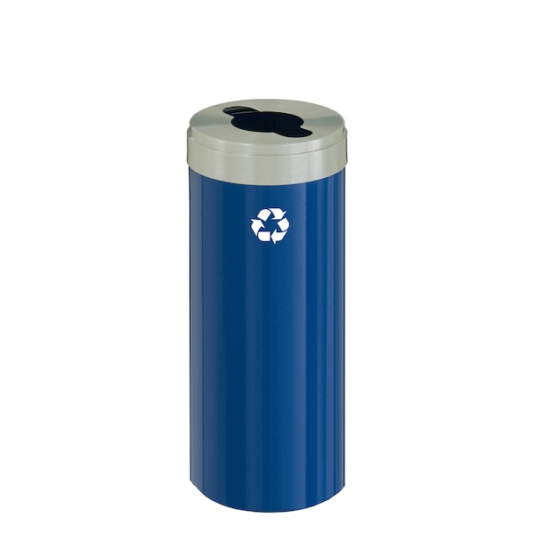 15 gal Round Recycling Bin, Blue/Satin Aluminum