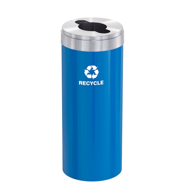 15 gal Round Recycling Bin, Blue/Satin Aluminum
