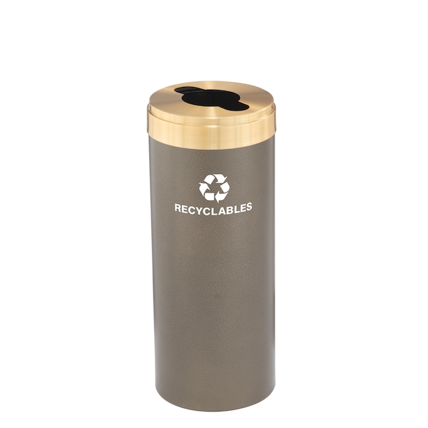 15 gal Round Recycling Bin, Bronze Vein/Satin Brass