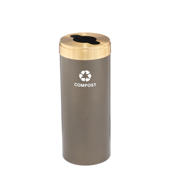 15 gal Round Recycling Bin, Bronze Vein/Satin Brass