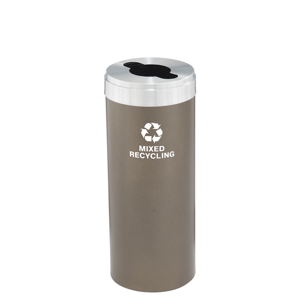 15 gal Round Recycling Bin, Bronze Vein/Satin Aluminum