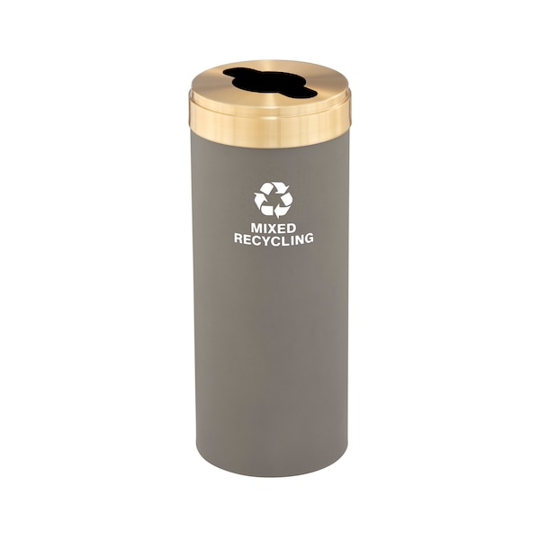 15 gal Round Recycling Bin, Nickel/Satin Brass