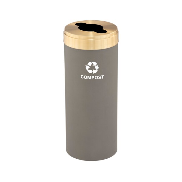 15 gal Round Recycling Bin, Nickel/Satin Brass