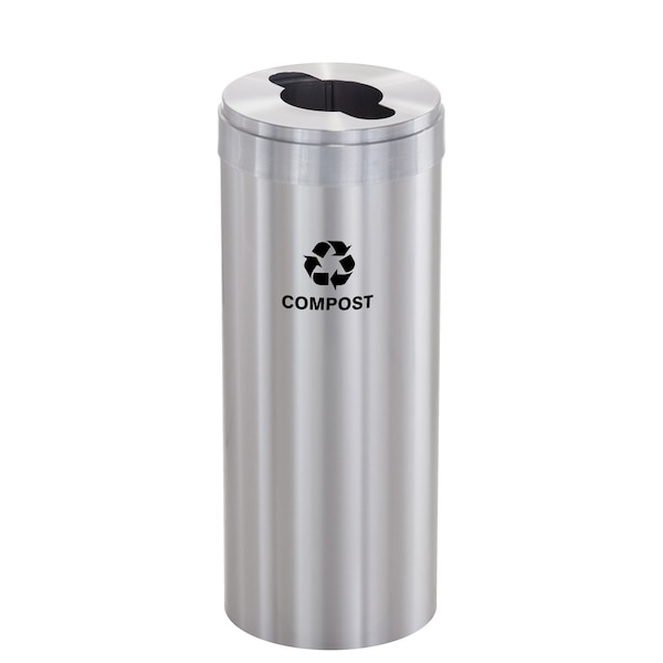 15 gal Round Recycling Bin, Satin Aluminum