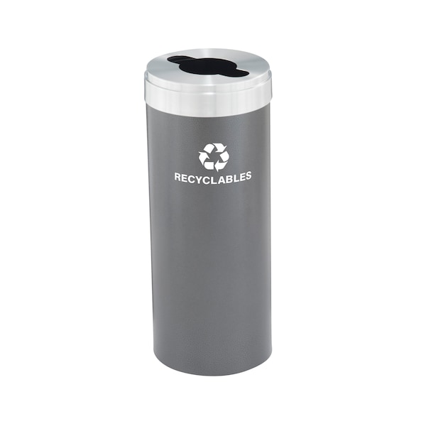 15 gal Round Recycling Bin, Silver Vein/Satin Aluminum