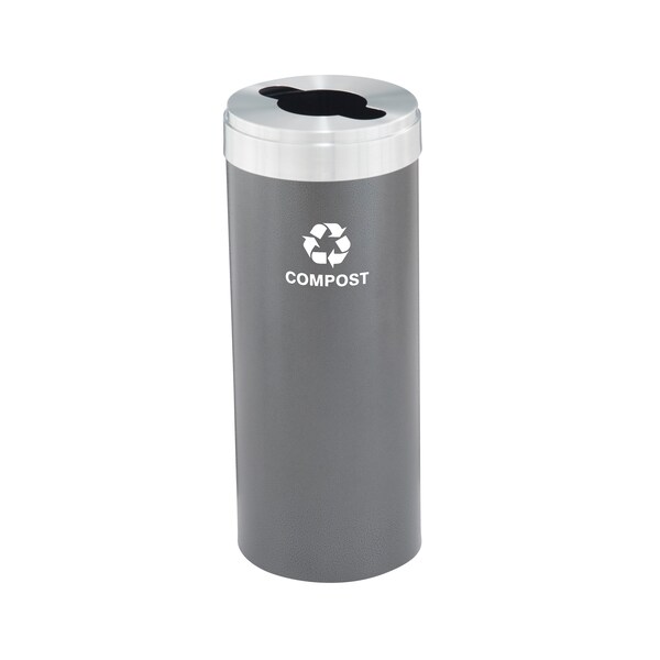 15 gal Round Recycling Bin, Silver Vein/Satin Aluminum