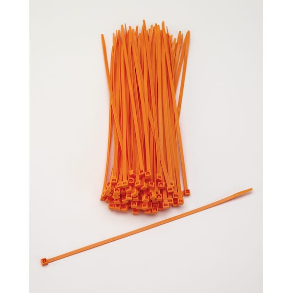 Cable Tie, 11 in L, Neon Orange, Plastic, 2 PK