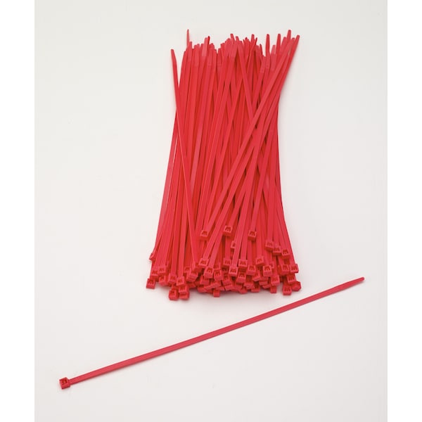 Cable Tie, 11 in L, Neon Red, Plastic, 2 PK