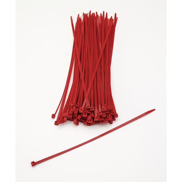 Cable Tie, 11 in L, Red, Plastic, 2 PK