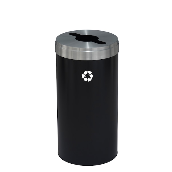 16 gal Round Recycling Bin, Satin Black/Satin Aluminum