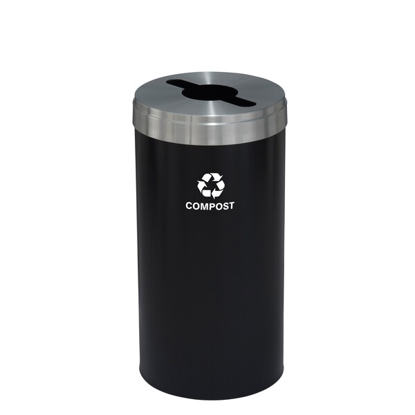 16 gal Round Recycling Bin, Satin Black/Satin Aluminum