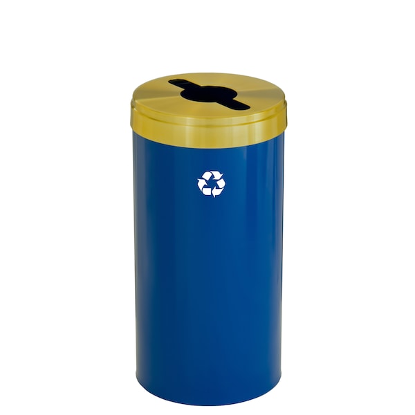 16 gal Round Recycling Bin, Blue/Satin Brass