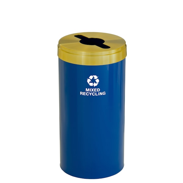 16 gal Round Recycling Bin, Blue/Satin Brass