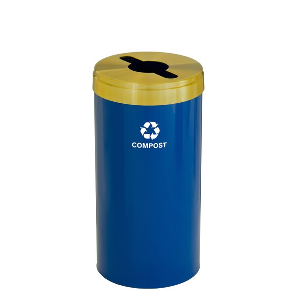 16 gal Round Recycling Bin, Blue/Satin Brass