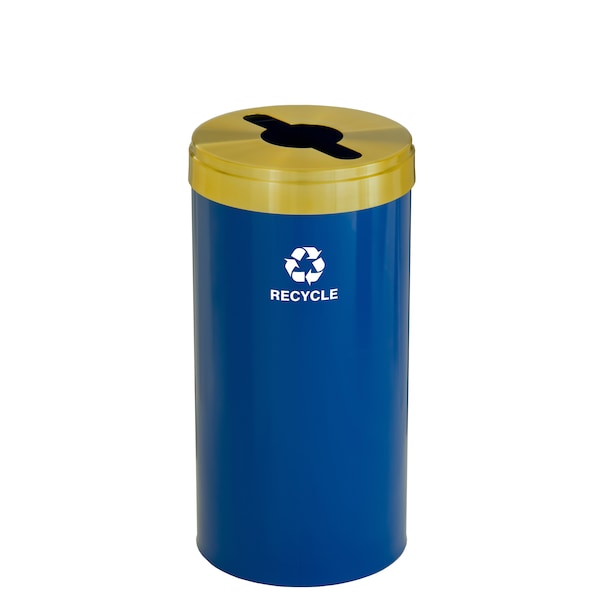 16 gal Round Recycling Bin, Blue/Satin Brass
