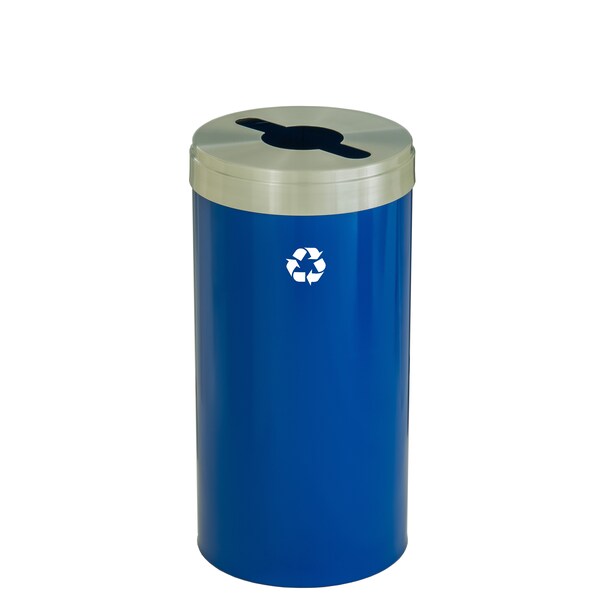 16 gal Round Recycling Bin, Blue/Satin Aluminum