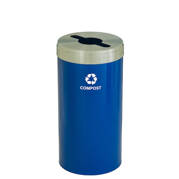 16 gal Round Recycling Bin, Blue/Satin Aluminum