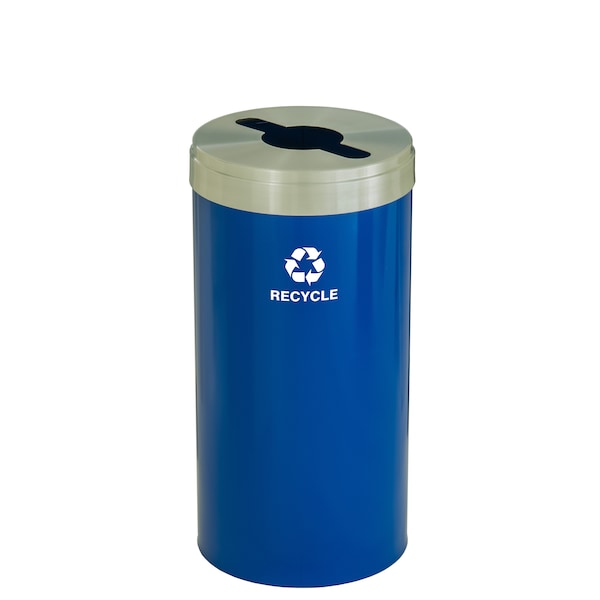 16 gal Round Recycling Bin, Blue/Satin Aluminum