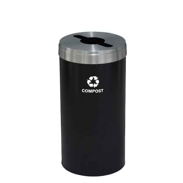 23 gal Round Recycling Bin, Satin Black/Satin Aluminum