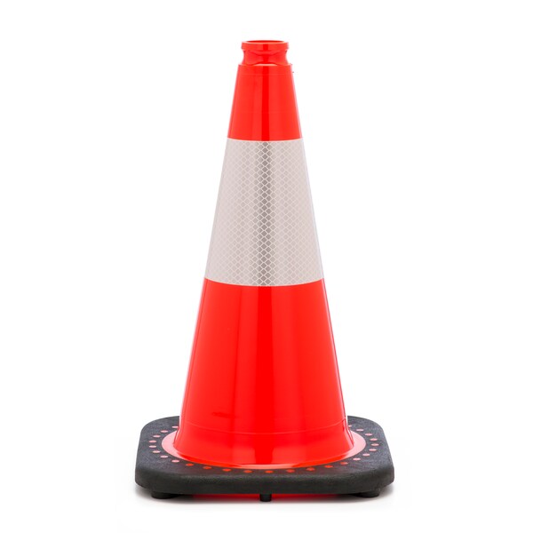 Traffic Cone with 3 lb. Reflective, PK2, Plastic, 18 Inch Height, 10 Inch Length, 3 pounds, Orange