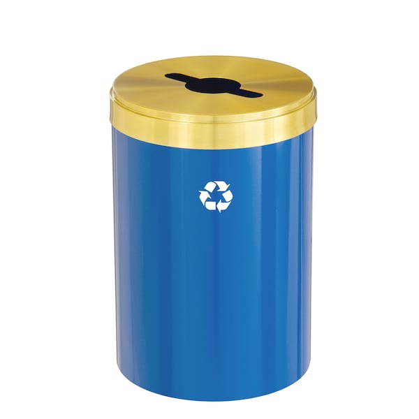 33 gal Round Recycling Bin, Blue/Satin Brass