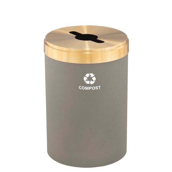 33 gal Round Recycling Bin, Nickel/Satin Brass