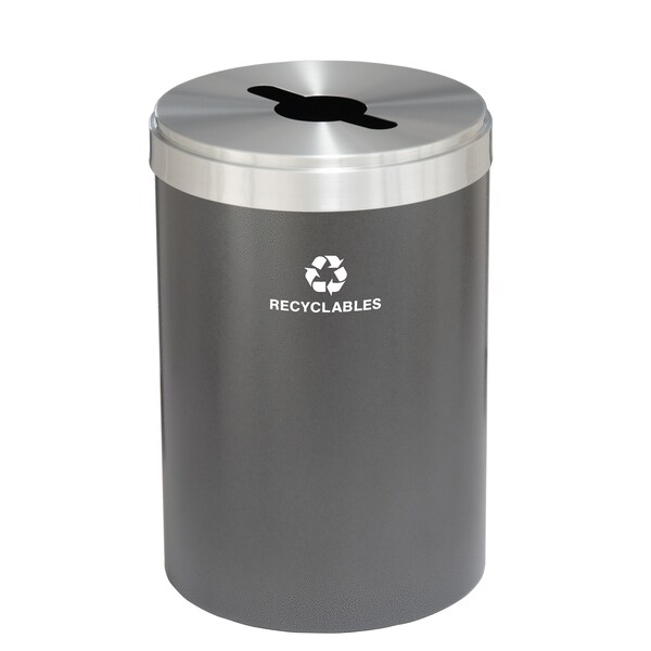 33 gal Round Recycling Bin, Silver Vein/Satin Aluminum