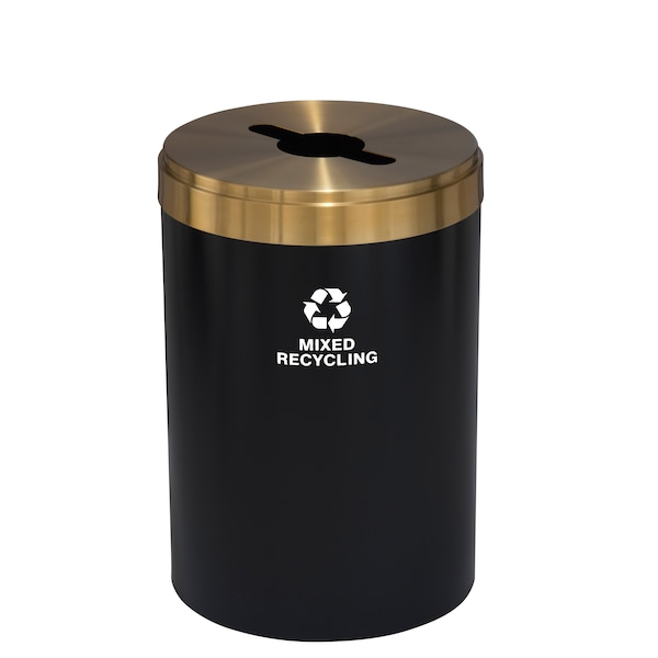 41 gal Round Recycling Bin, Satin Black/Satin Brass