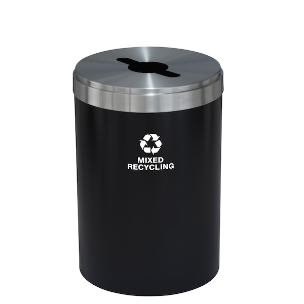 41 gal Round Recycling Bin, Satin Black/Satin Aluminum