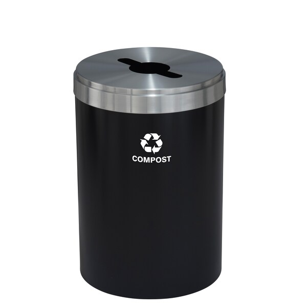 41 gal Round Recycling Bin, Satin Black/Satin Aluminum