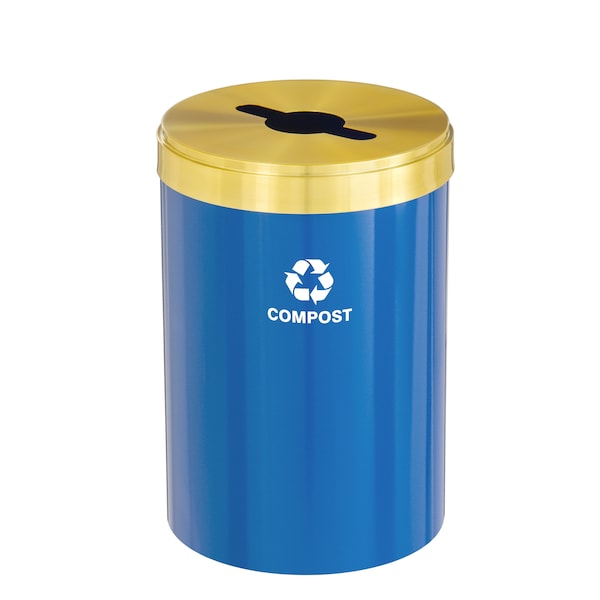 41 gal Round Recycling Bin, Blue/Satin Brass