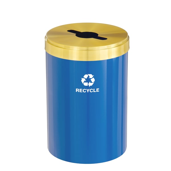 41 gal Round Recycling Bin, Blue/Satin Brass
