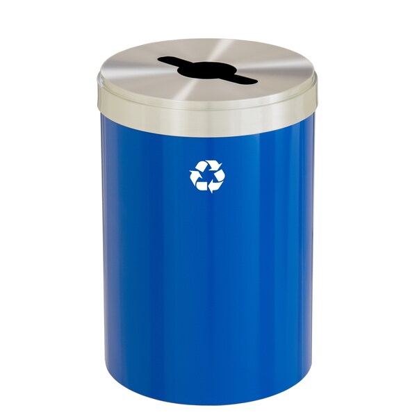 41 gal Round Recycling Bin, Blue/Satin Aluminum