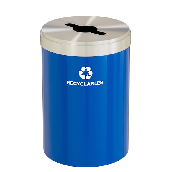41 gal Round Recycling Bin, Blue/Satin Aluminum
