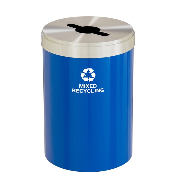 41 gal Round Recycling Bin, Blue/Satin Aluminum