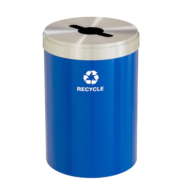 41 gal Round Recycling Bin, Blue/Satin Aluminum