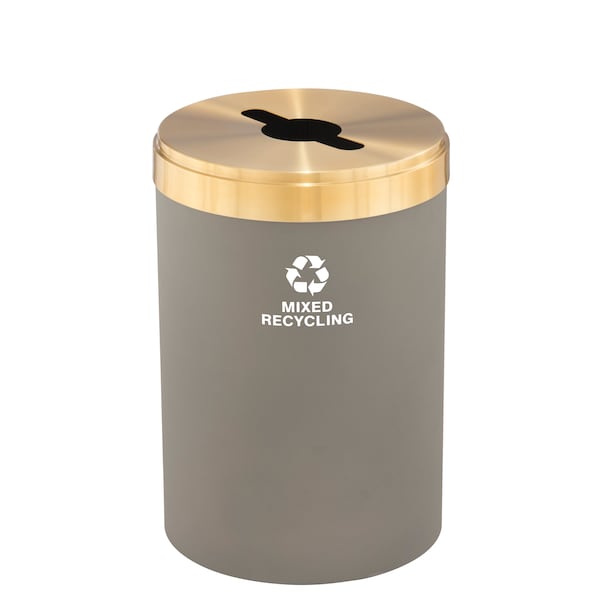 41 gal Round Recycling Bin, Nickel/Satin Brass